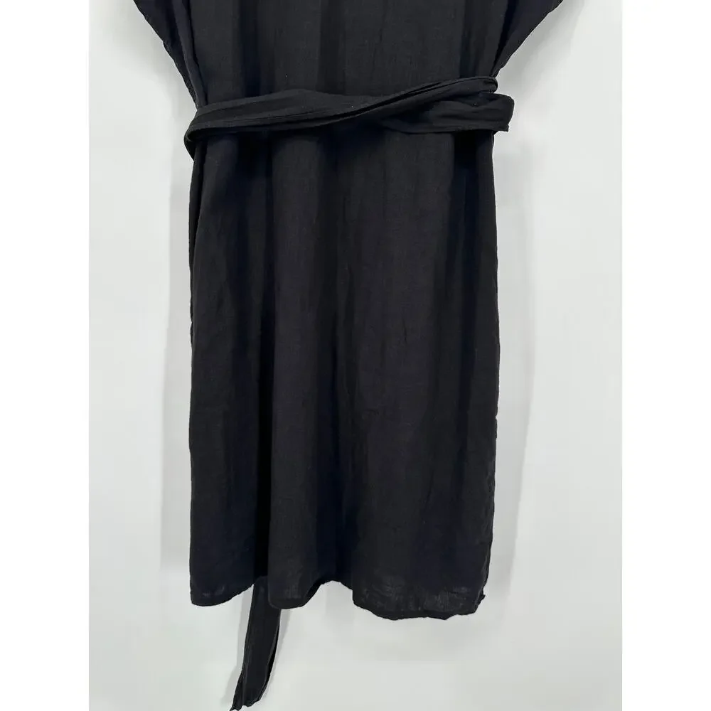 Universal Standard Tracy Linen Blend Tulip Wrap Dress Short Sleeve Belted Midi - Picture 10 of 14